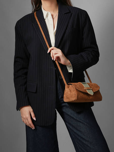 Sac Bandoulière S Agnes Cuir Velours Etrier Marron agnes EAGV205S vue secondaire 2